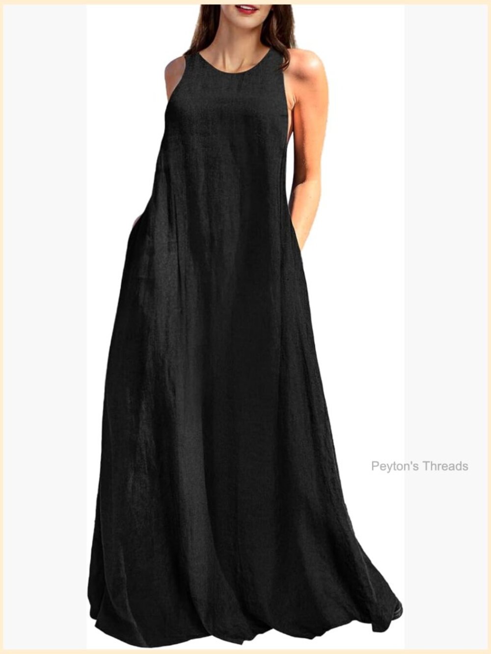 Women's Linen Maxi Dress Sleeveless Loose Casual with Pockets - Picture 1 of 7